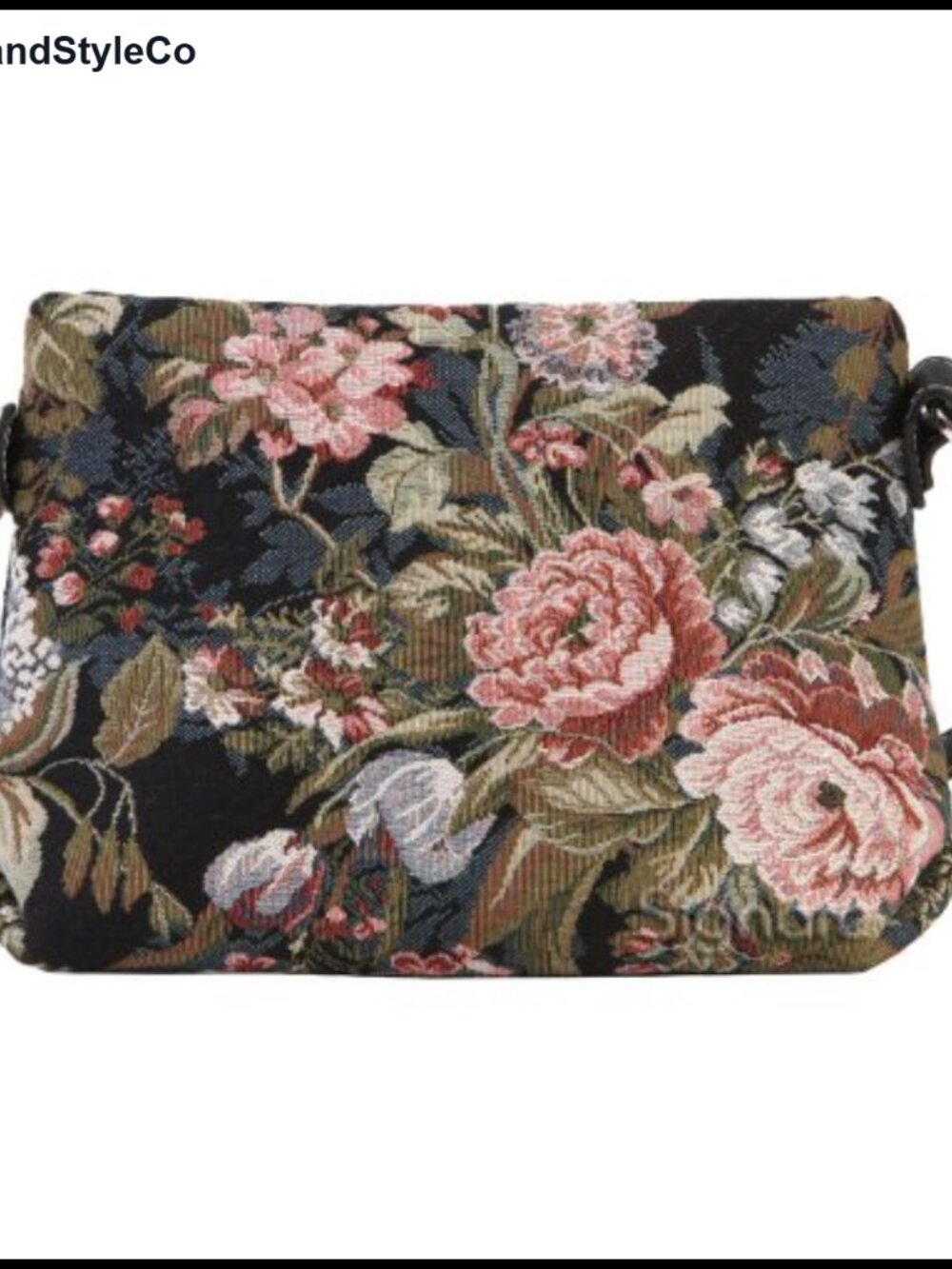 Tapestry Crossbody Bag Convertible Shoulder Purse Women Faux Leather Trim Zipper